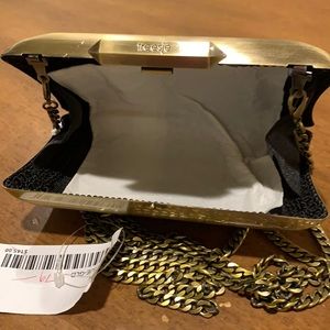NWT Freesje gold bronze clutch with crossbody chain